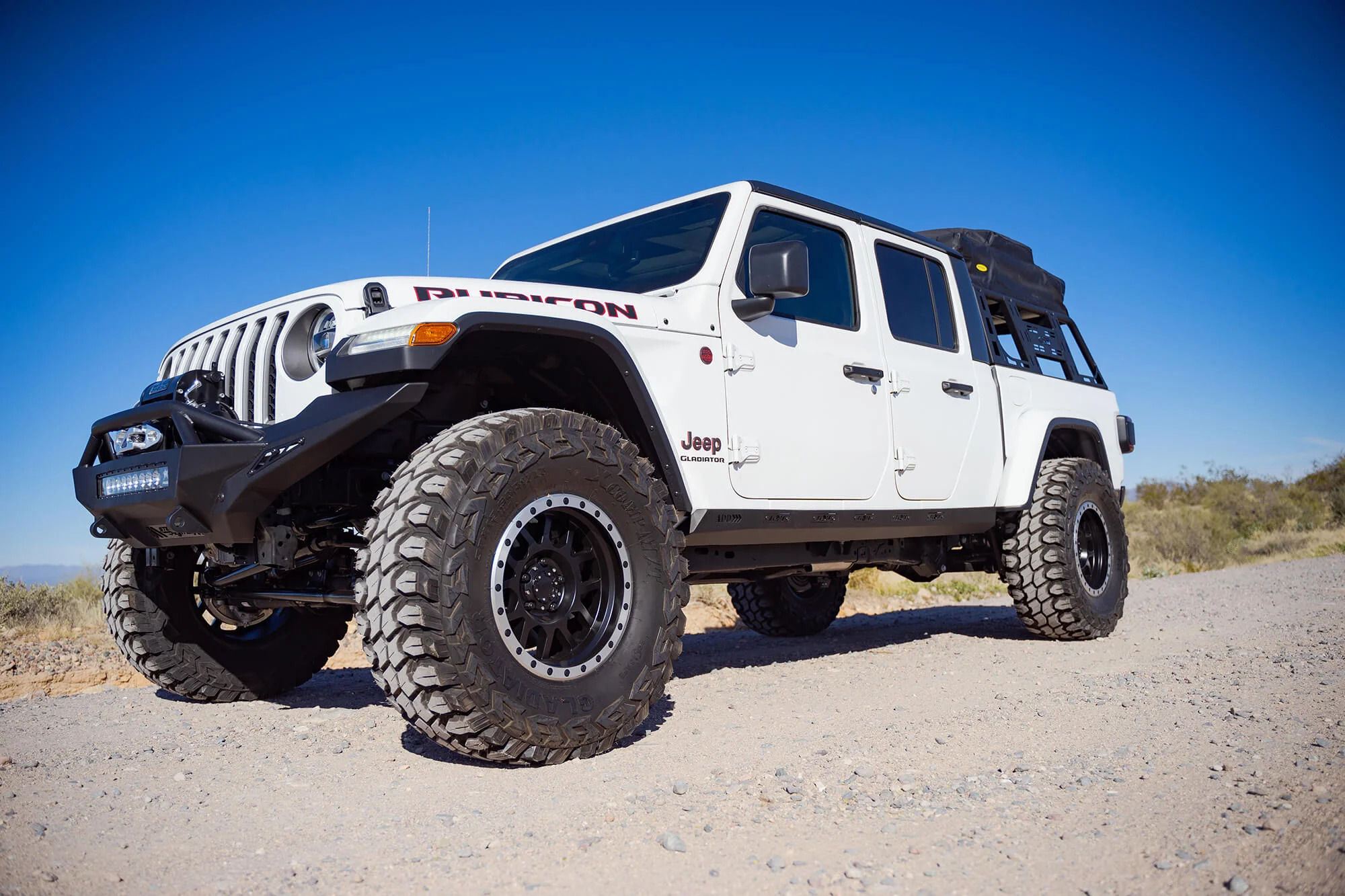 Lifted 4x4 pickup ready for an overland trail